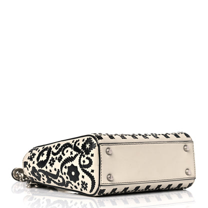 Christian Dior Calfskin Floral Embroidered Mini Lady Dior Black White 3 of 17