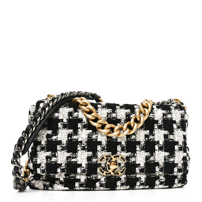 Chanel Tweed Quilted Large Chanel 19 Flap Black Ecru White 1 of 11