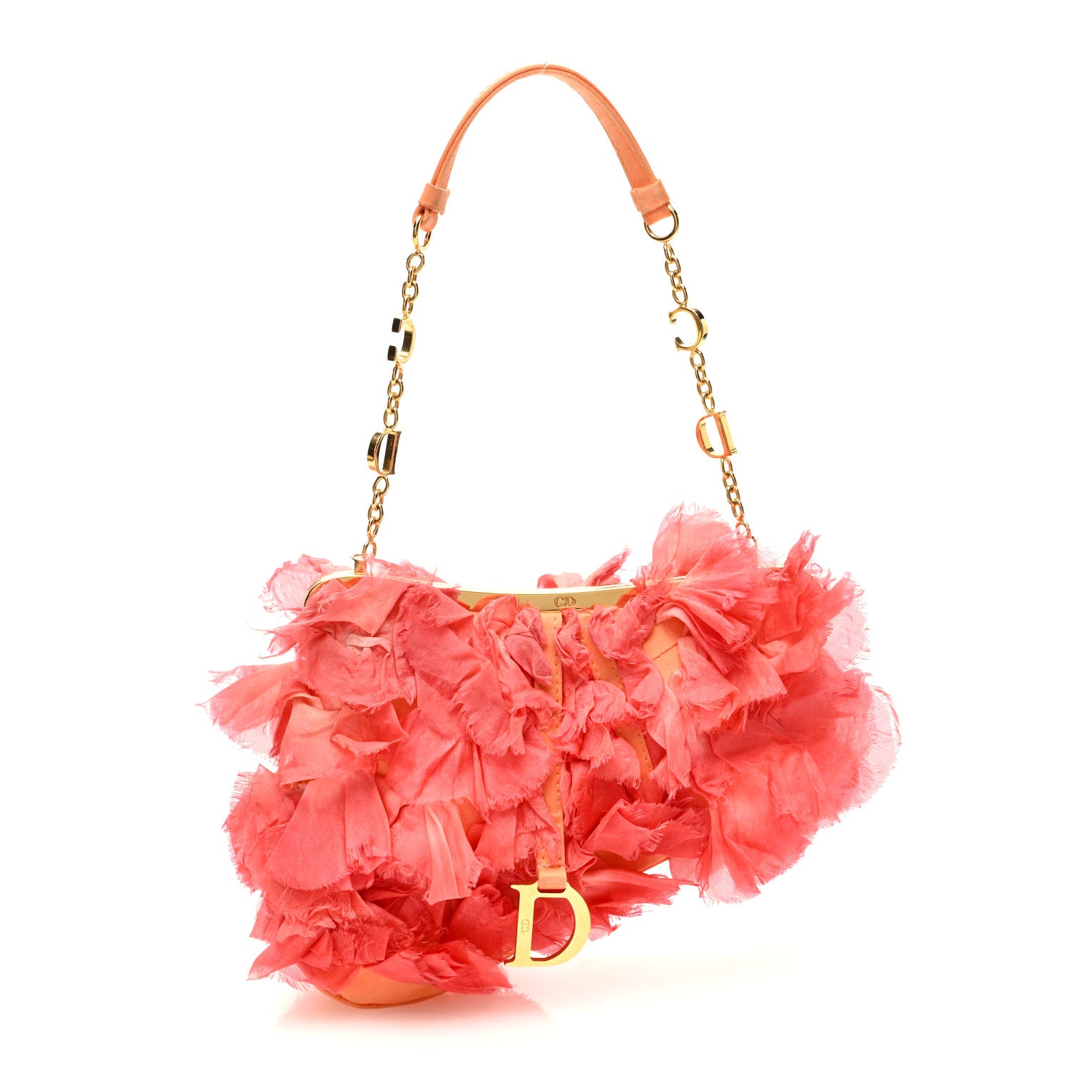 Christian Dior Silk Petal Applique Mini Saddle Orange 1 of 11