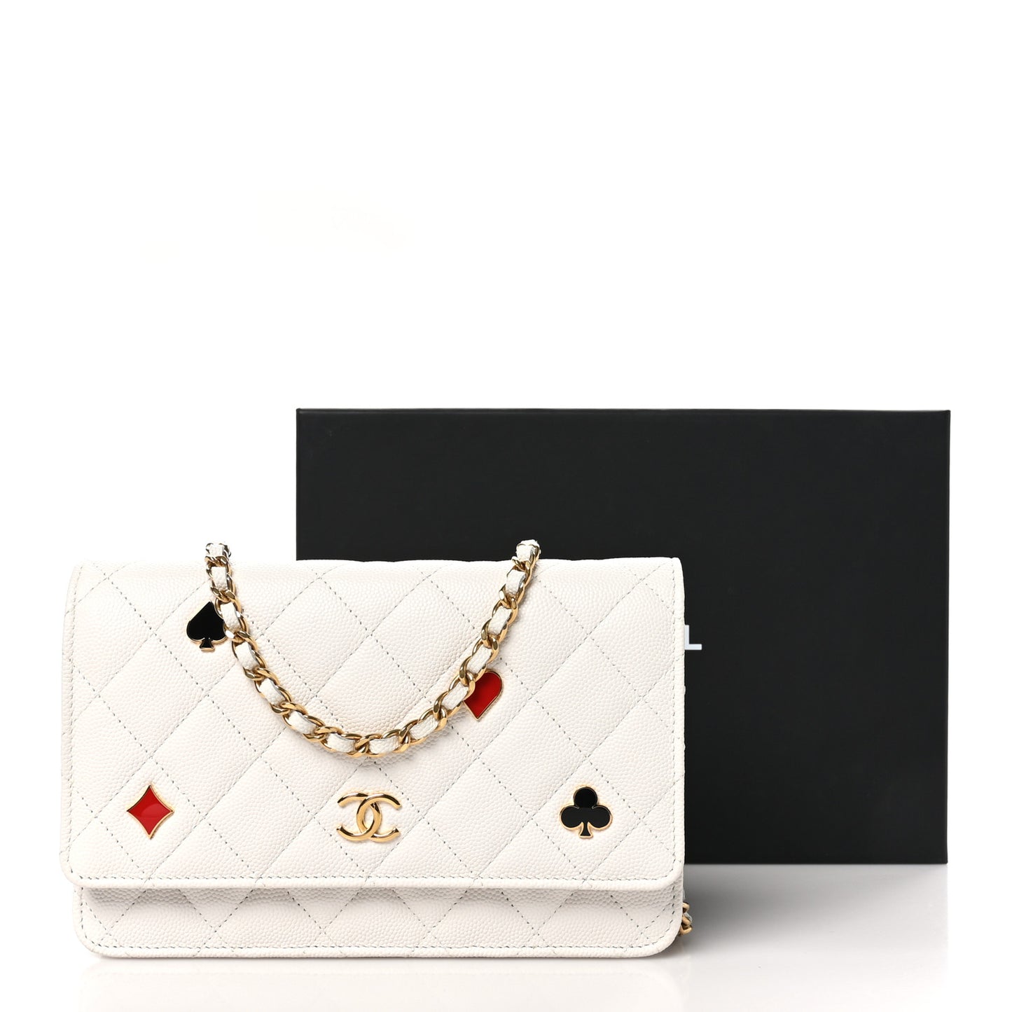 Caviar Quilted Enamel Coco Casino Wallet On Chain WOC White