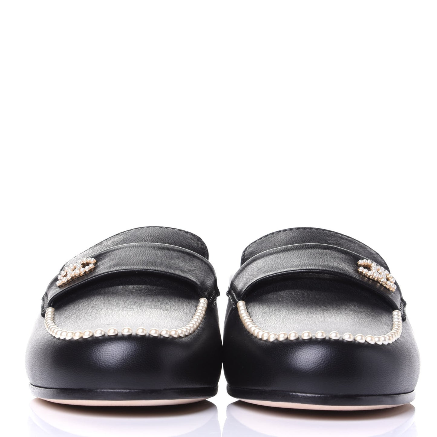 Calfskin Pearl CC Mules 37 Black