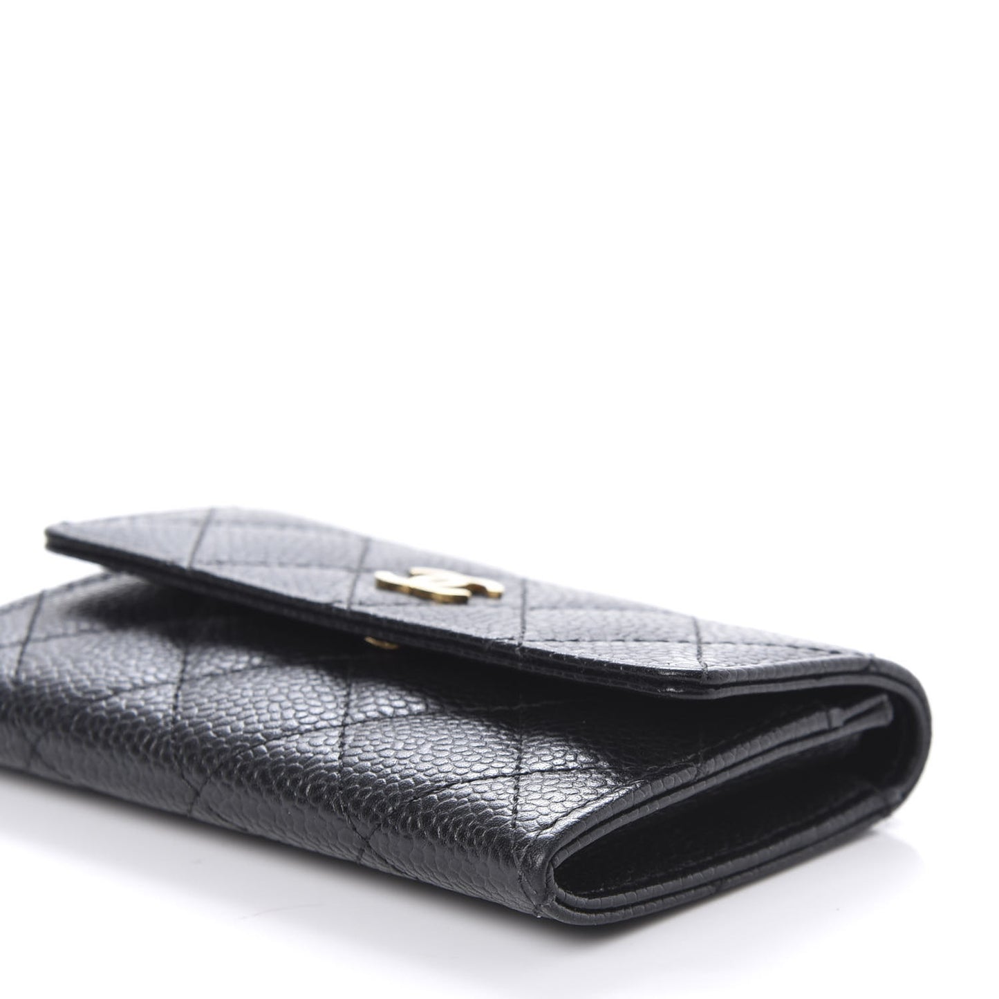 Caviar Quilted Flap Card Holder Black