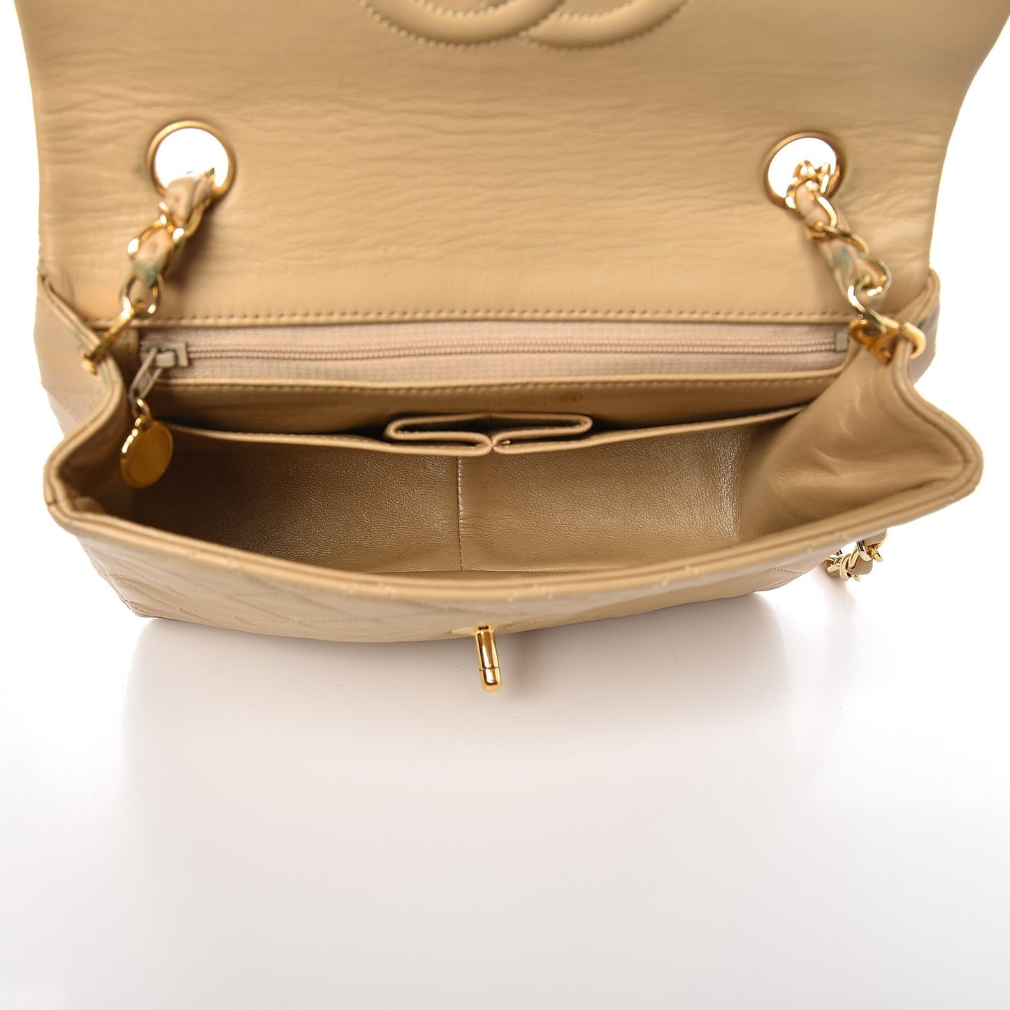 Lambskin Quilted Small Flap Beige