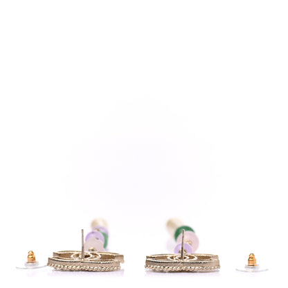 Chanel Crystal Pearl Beaded CC Long Drop Earrings Gold Multicolor 3 of 4