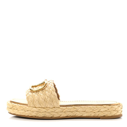 Valentino Garavani Raffia Vlogo Espadrille 5mm Flat Slide Sandals 37 Natural 1 of 8
