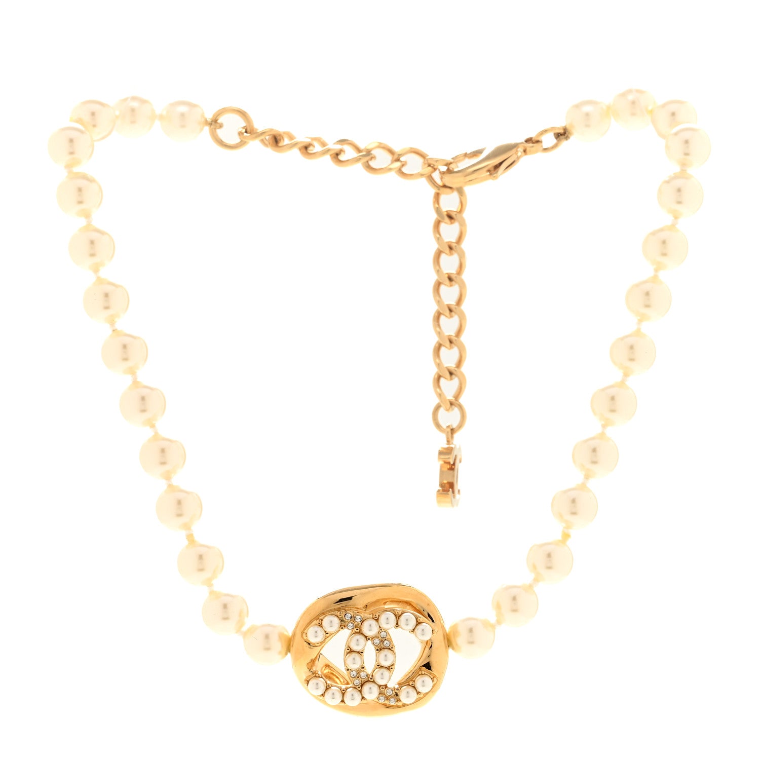 Chanel Pearl Crystal CC Logo Choker Gold White 3 of 5