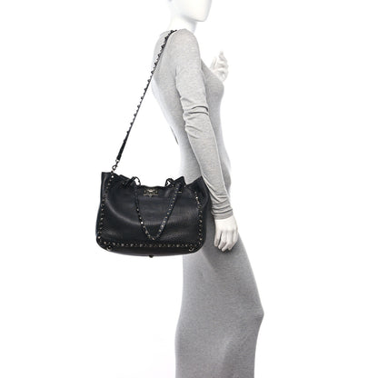 Valentino Garavani Grained Calfskin Onyx Medium Rockstud Rolling Tote Black 2 of 12