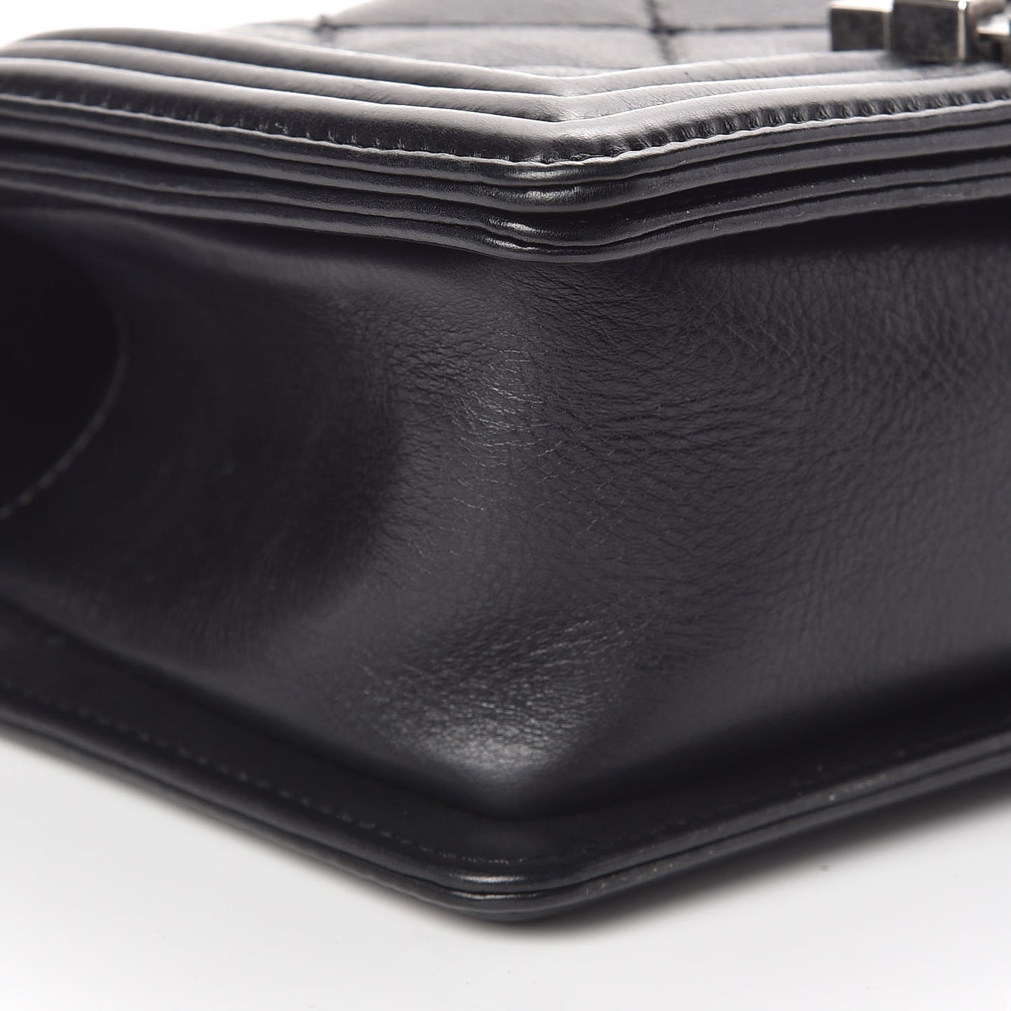 Calfskin Double Stitch Small Boy Flap Black