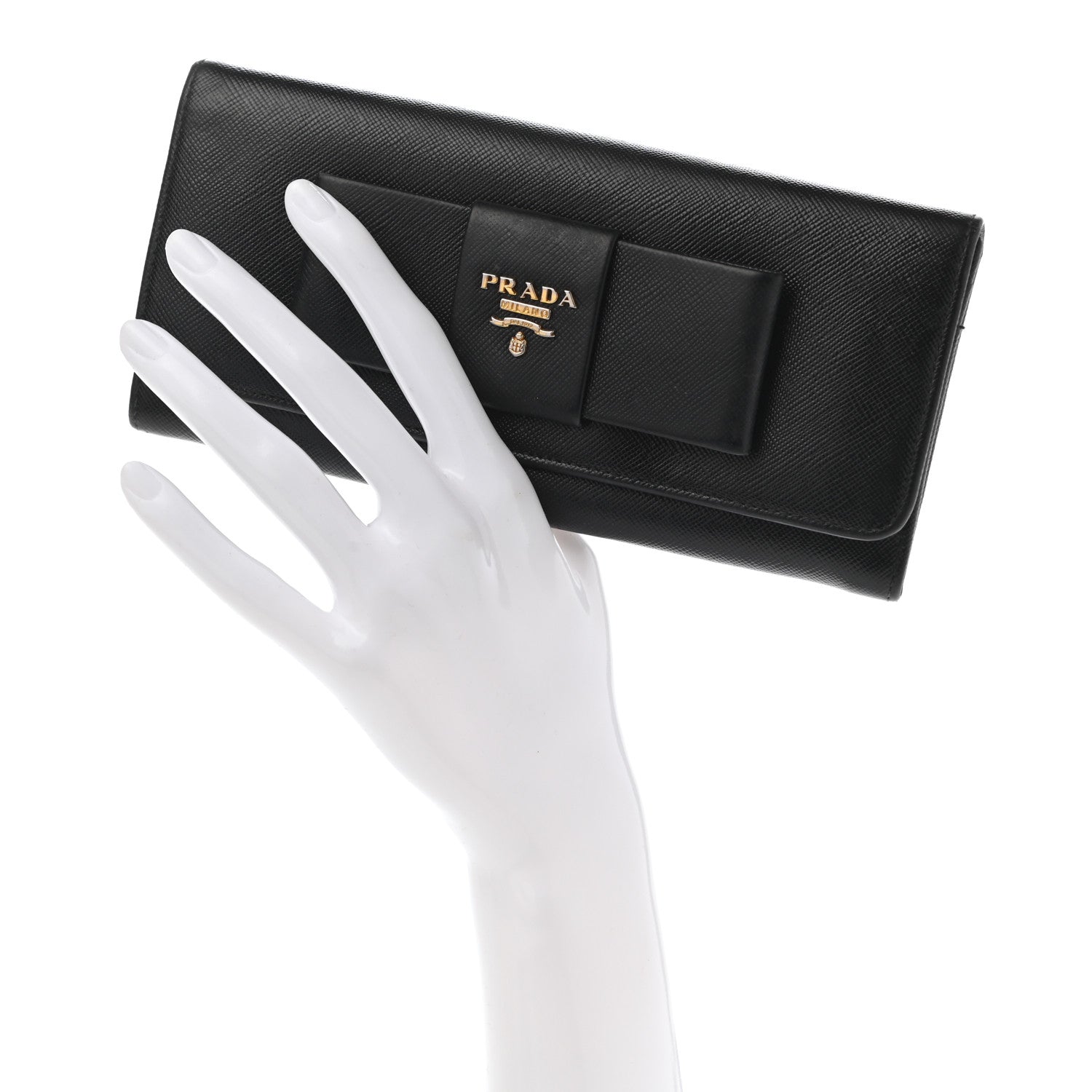 Prada Saffiano Bow Continental Wallet Black 2 of 12