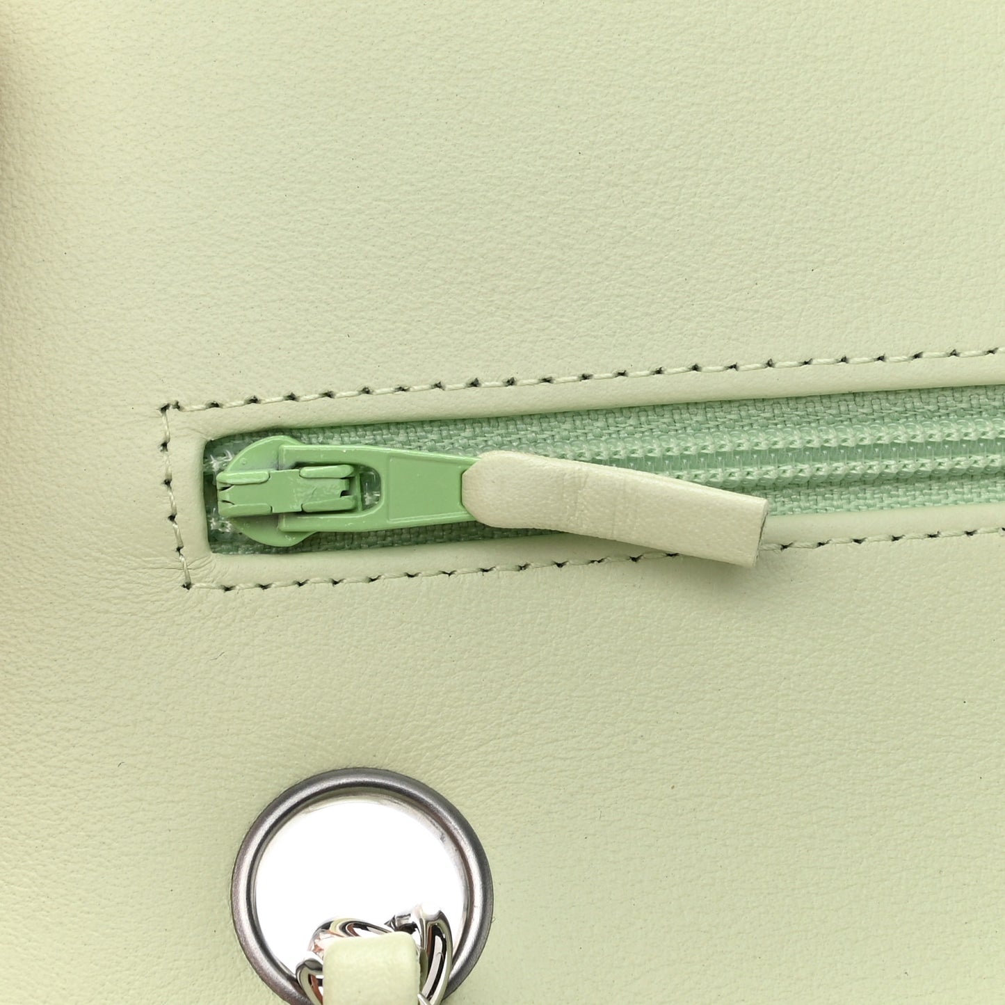 Calfskin Chevron Quilted Medium Double Flap Light Green