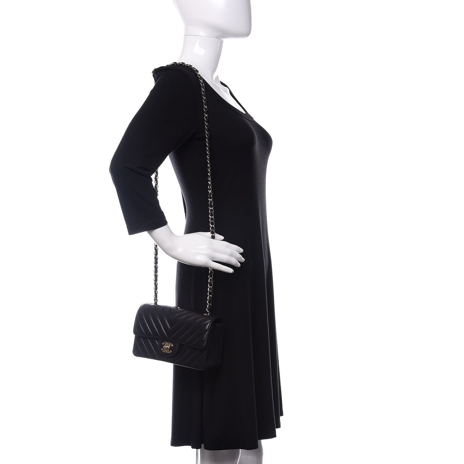Chanel Lambskin Chevron Quilted Mini Rectangular Flap Black 2 of 11