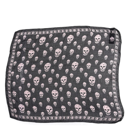 Alexander McQueen Silk Chiffon Skull Scarf Black Blush 1 of 4