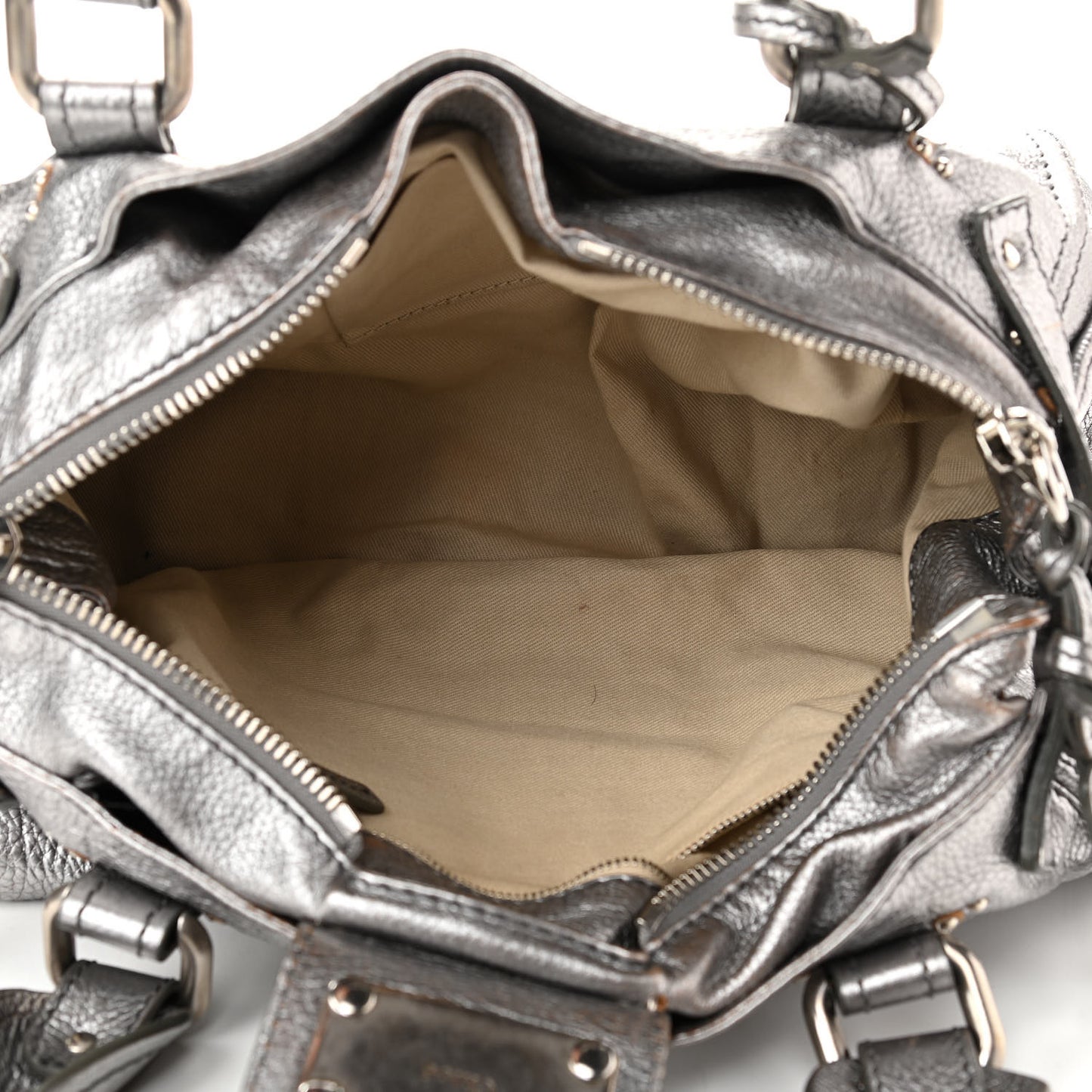Metallic Calfskin Medium Paddington Satchel Silver