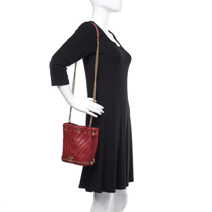 Chanel Sheepskin Chevron Quilted Small Drawstring Bag Dark Red 2 of 10