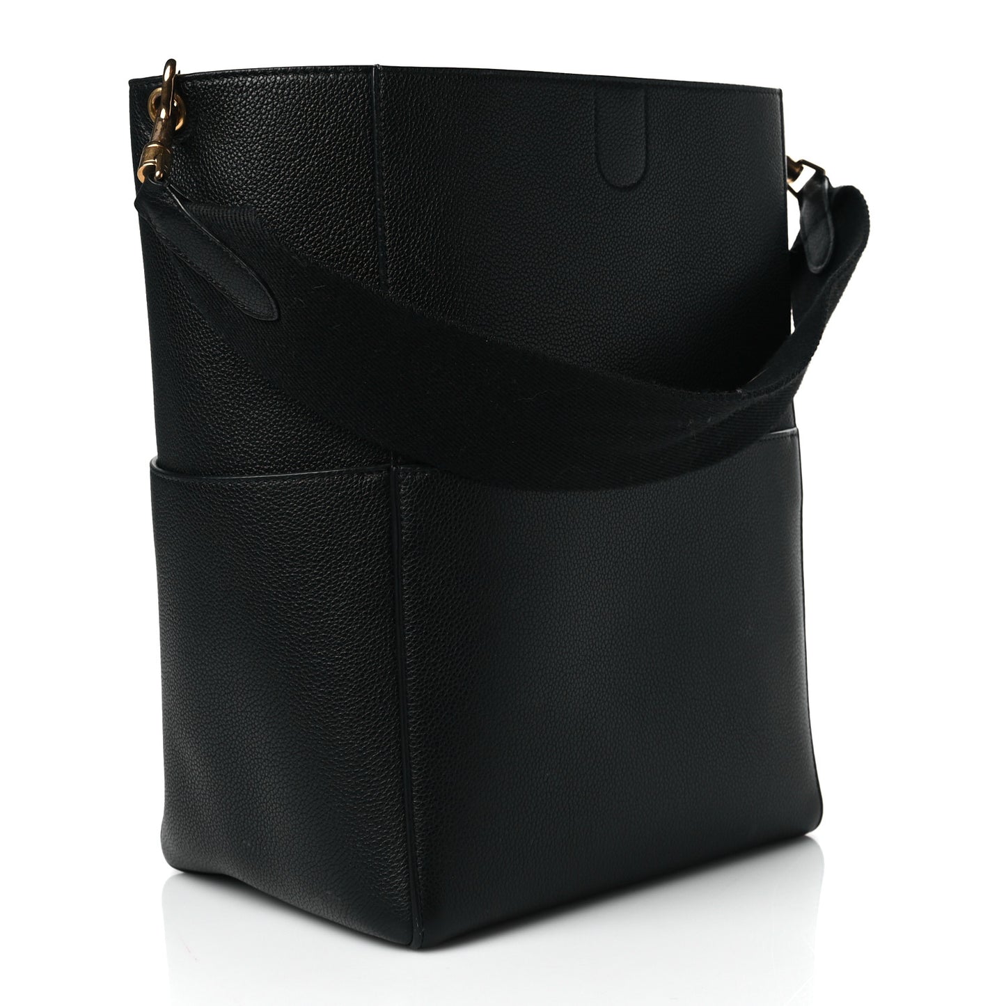 Soft Grained Calfskin Sangle Bucket Bag Black