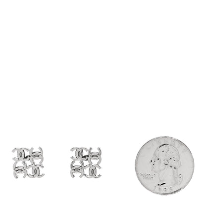 Chanel CC Logo Stud Earrings Silver 2 of 5