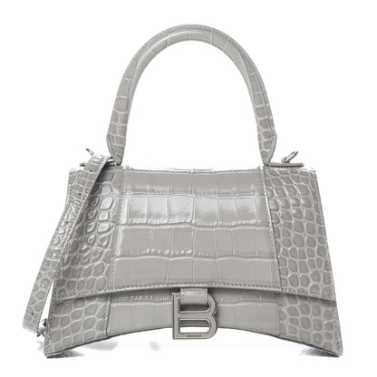 Balenciaga Calfskin Crocodile Embossed Small Hourglass Top Handle Bag Grey 1 of 11