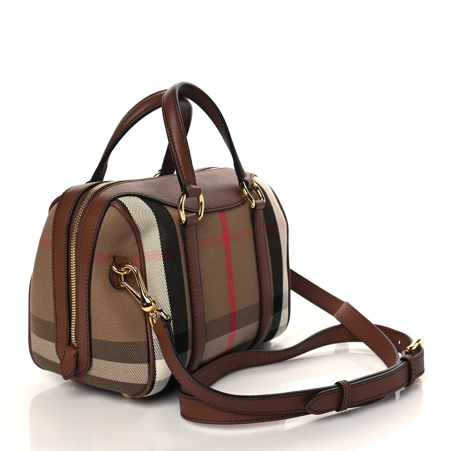 House Check Derby Calfskin Small Alchester Bowling Bag Honey Tan