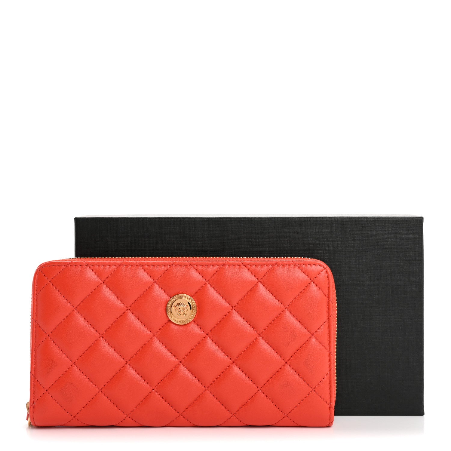 Versace Nappa Quilted Medusa Zip Around Wallet Dark Orange 10 of 10