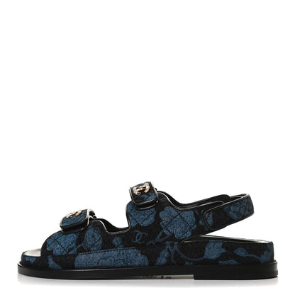 Chanel Denim Velcro Dad Sandals 37.5 Dark Grey Blue Black 1 of 11