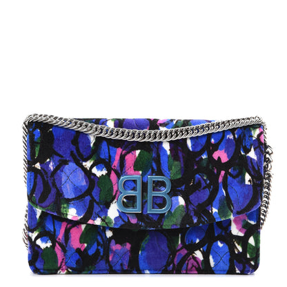 Balenciaga Velvet Floral Quilted BB Wallet On Chain Bleu 1 of 9