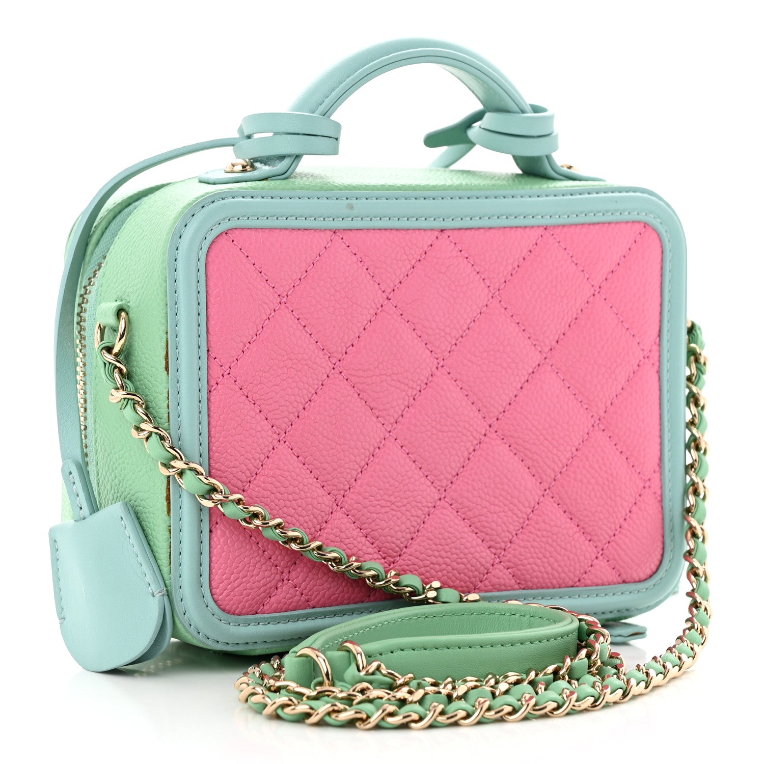 Chanel Caviar Quilted Small CC Filigree Vanity Case Pink Green Blue 3 of 15