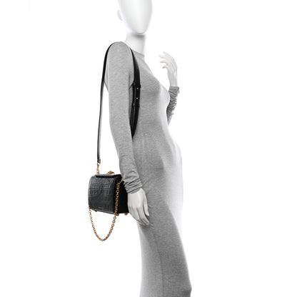 Alexander McQueen Calfskin Crocodile Embossed Box Shoulder Bag 19 Black 2 of 10