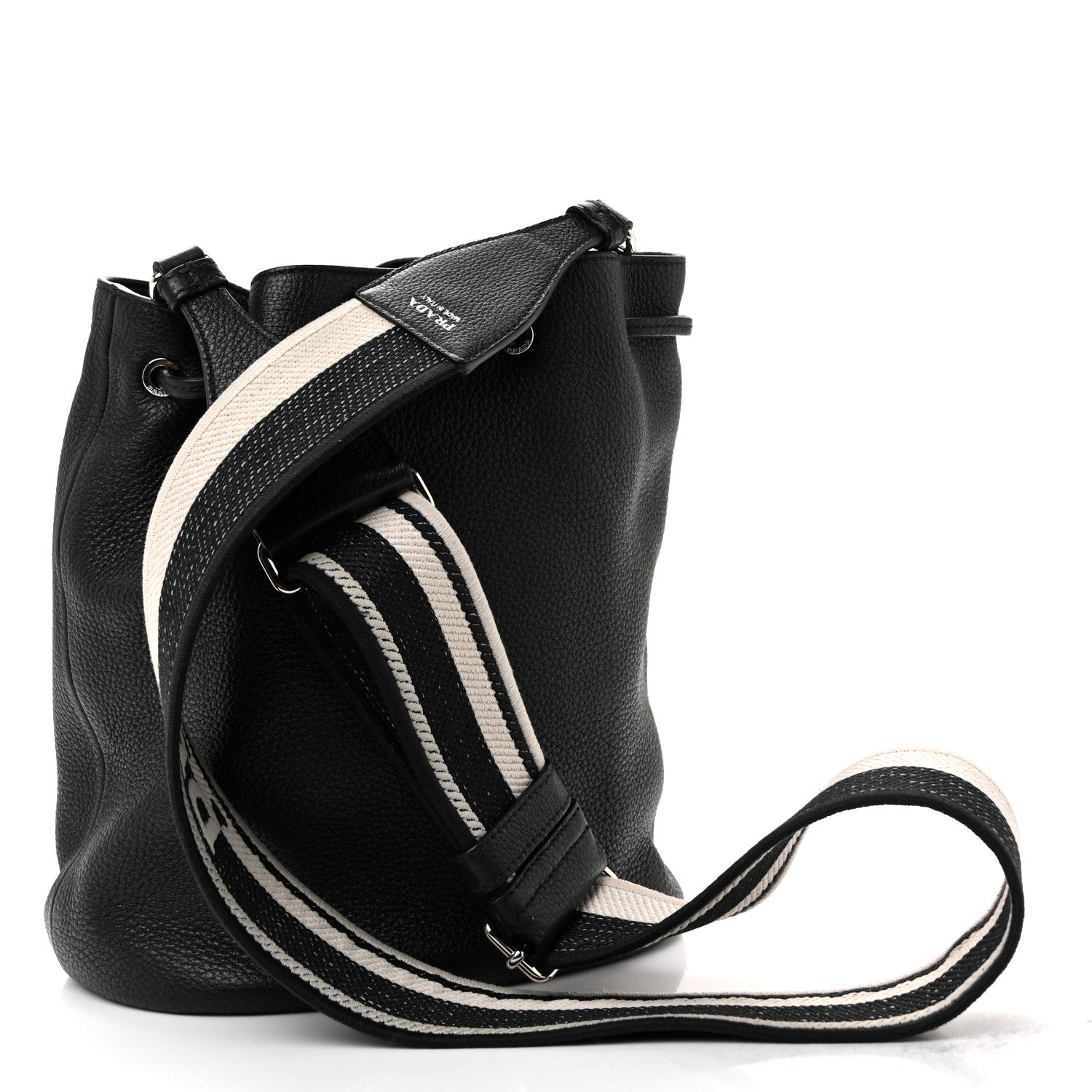 Prada Vitello Daino Soft Drawstring Bucket Bag Black 3 of 9