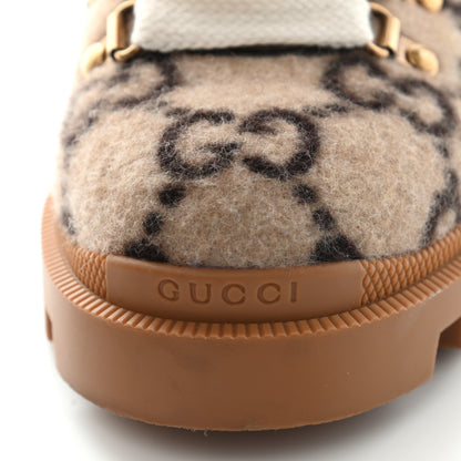 Gucci Covered Wool Big GG Monogram Womens Lace Up Combat Ankle Boots 37 Beige Ebony Cocoa 12 of 15