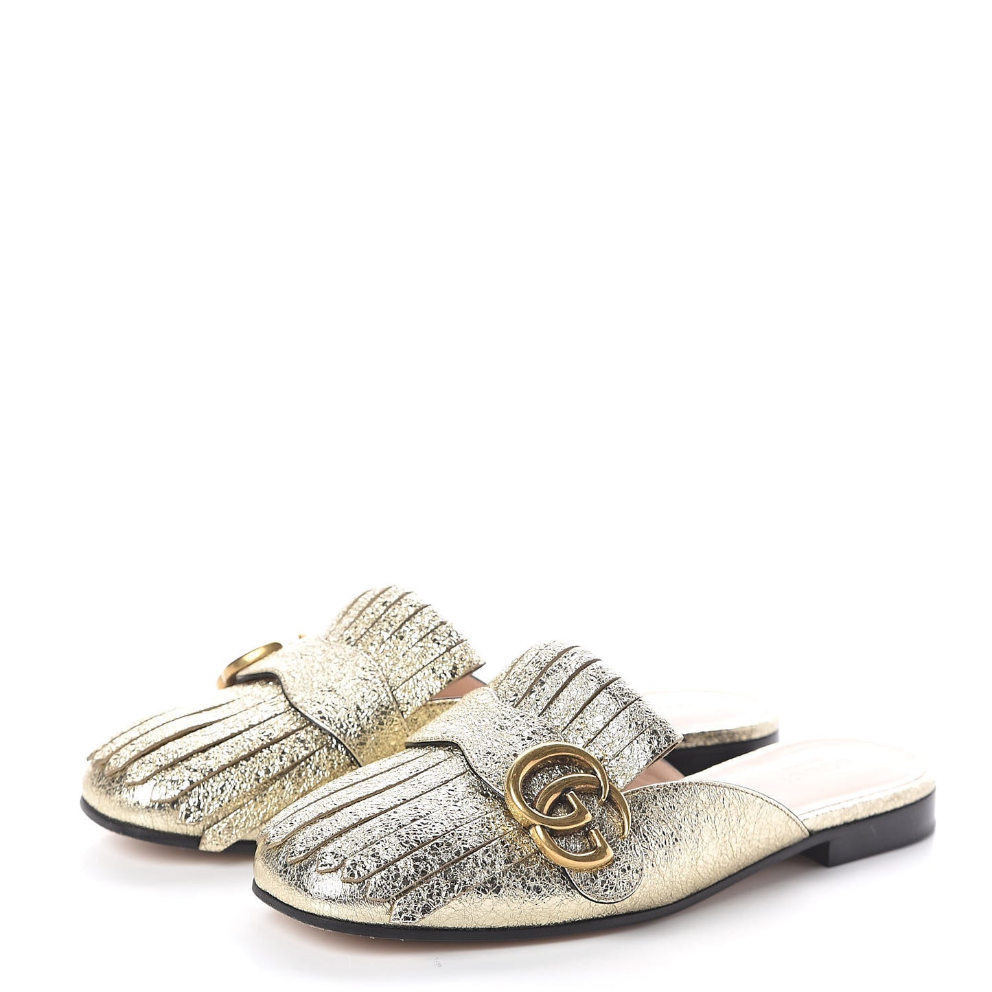 Galassia Womens GG Marmont Fringe Slippers 36 Platino