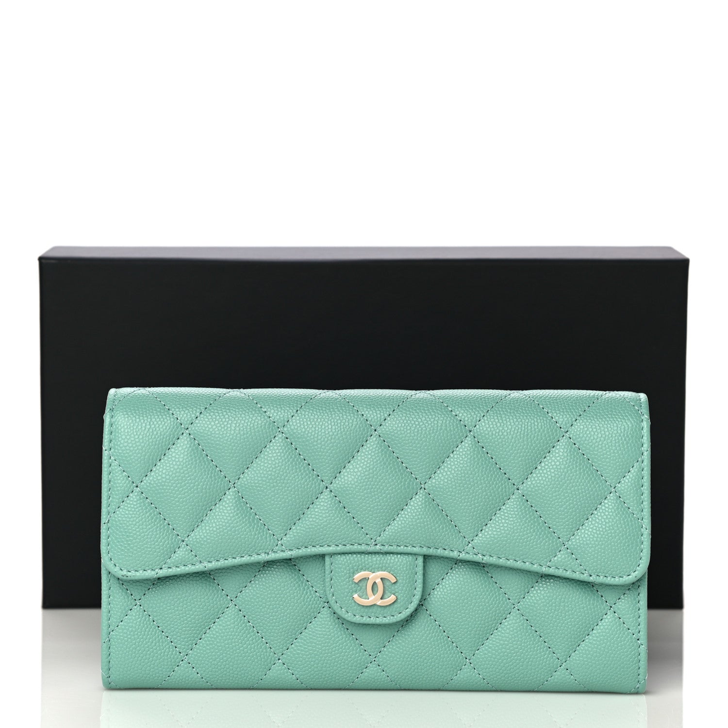 Chanel Caviar Quilted Large Gusset Flap Wallet Green 11 of 11