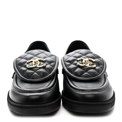 Chanel Lambskin Quilted CC Turnlock Loafers 39.5 Black 3 of 10