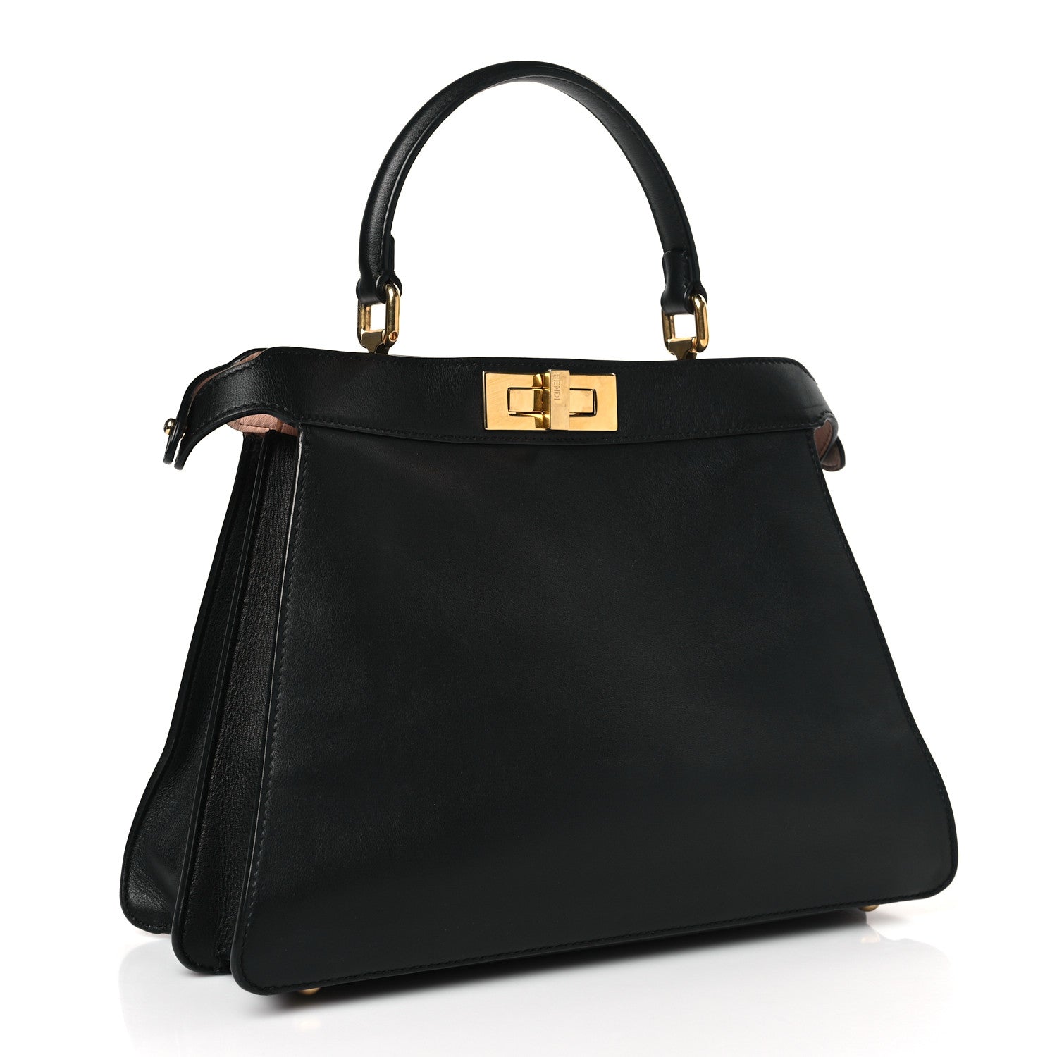 Fendi Vitello Seta Shiny Nappa Medium Peekaboo I SEE U Satchel Black Light Rose 3 of 9