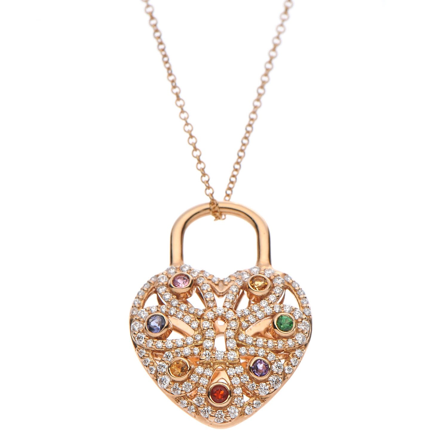 Tiffany 18K Rose Gold Diamond Multistone Filigree Heart Pendant Necklace 4 of 8