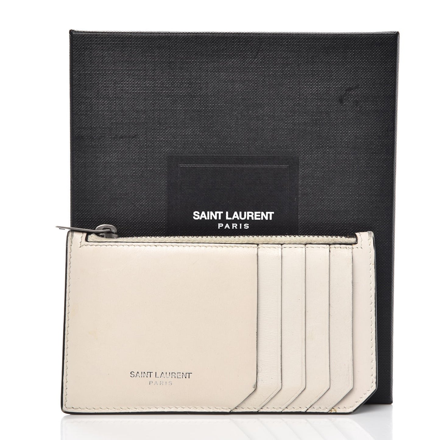 Smooth Calfskin 5 Fragments Zip Pouch Card Holder Off White