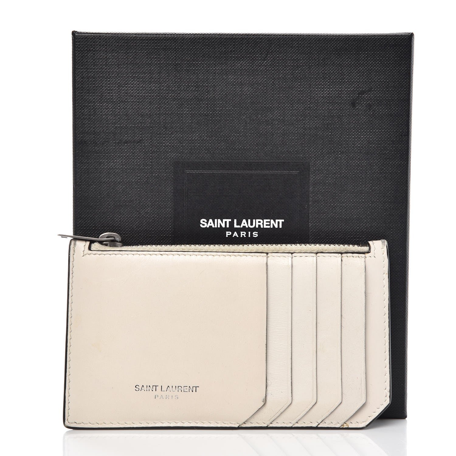 Saint Laurent Smooth Calfskin 5 Fragments Zip Pouch Card Holder Off White 6 of 8