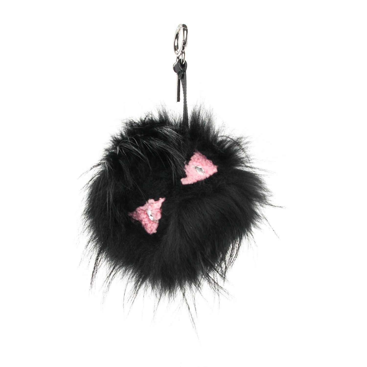 Fendi Fox Fur Shearling Crystal Pinky Punky Monster Bag Bug Charm Black Bubblegum 1 of 4