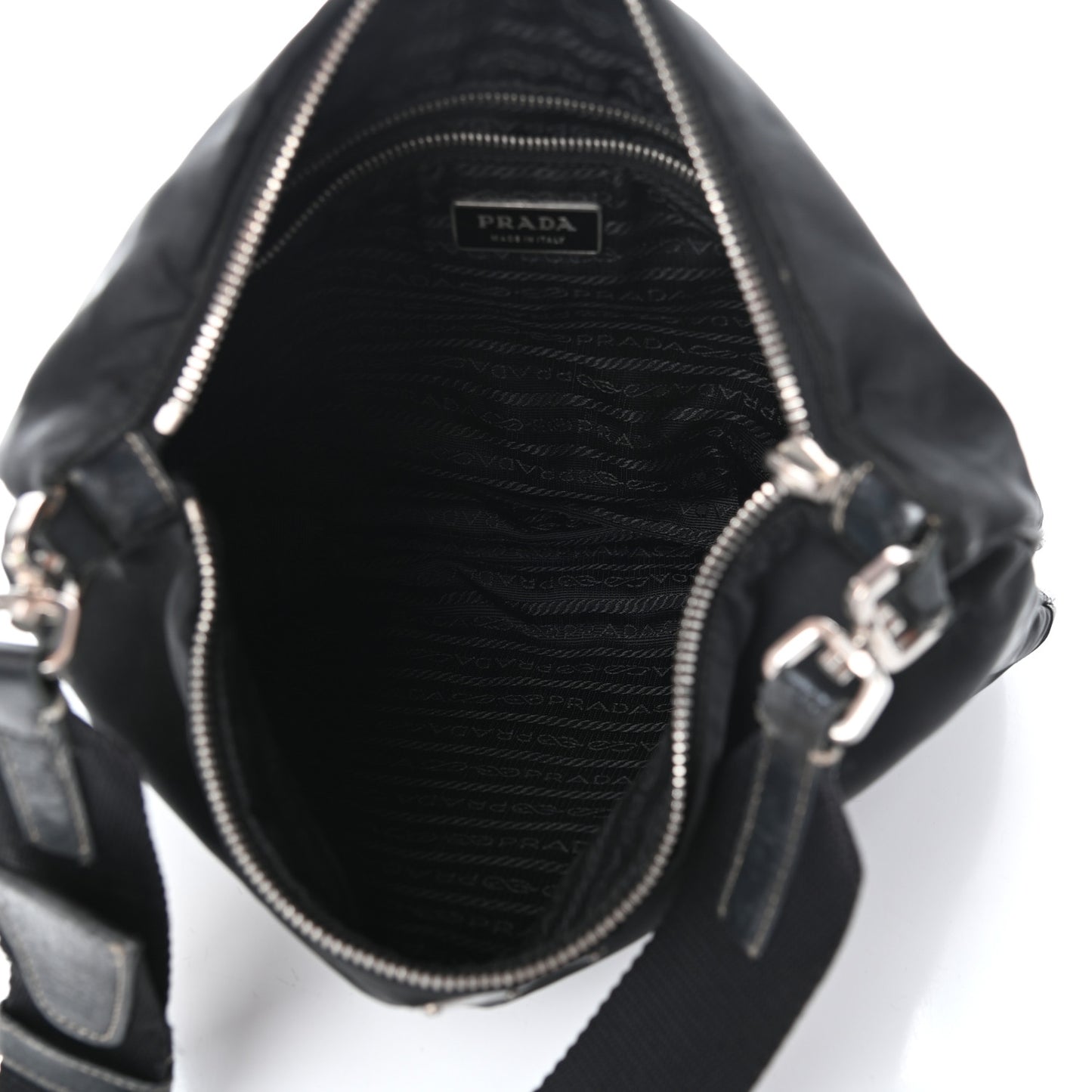 Tessuto Nylon Calfskin Flat Messenger Bag Black