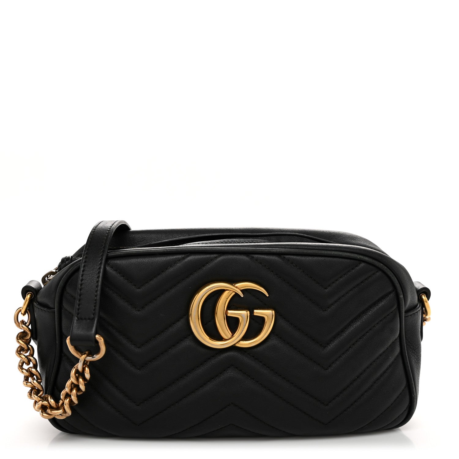 Gucci Calfskin Matelasse Small GG Marmont Chain Shoulder Bag Black 1 of 12