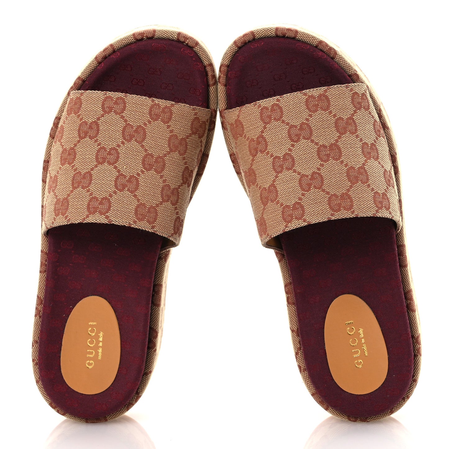 Canvas GG Monogram Angelina Platform Slide Sandals 38.5 Beige Ruggine