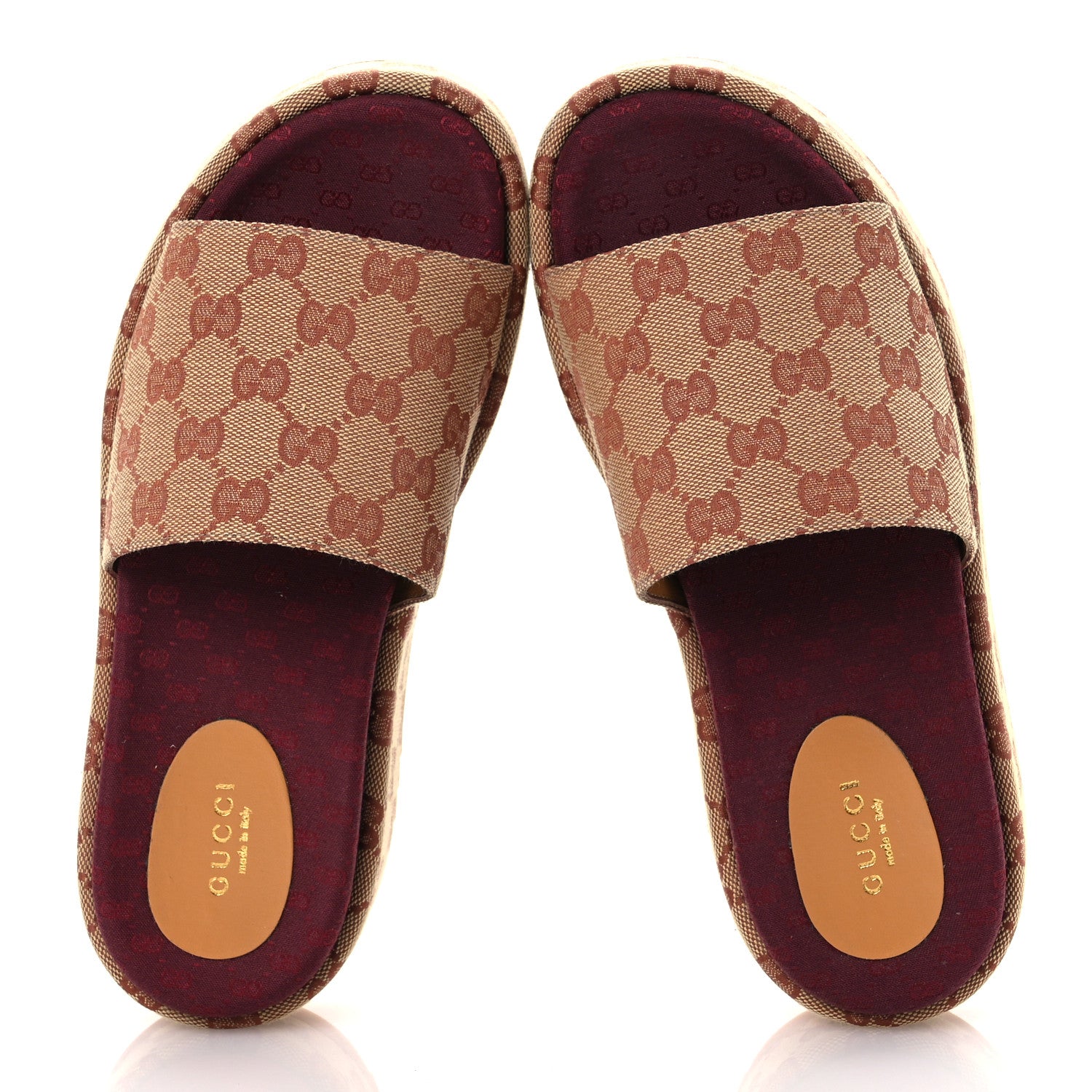 Gucci Canvas GG Monogram Angelina Platform Slide Sandals 38.5 Beige Ruggine 2 of 12