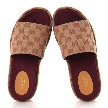Gucci Canvas GG Monogram Angelina Platform Slide Sandals 38.5 Beige Ruggine 2 of 12