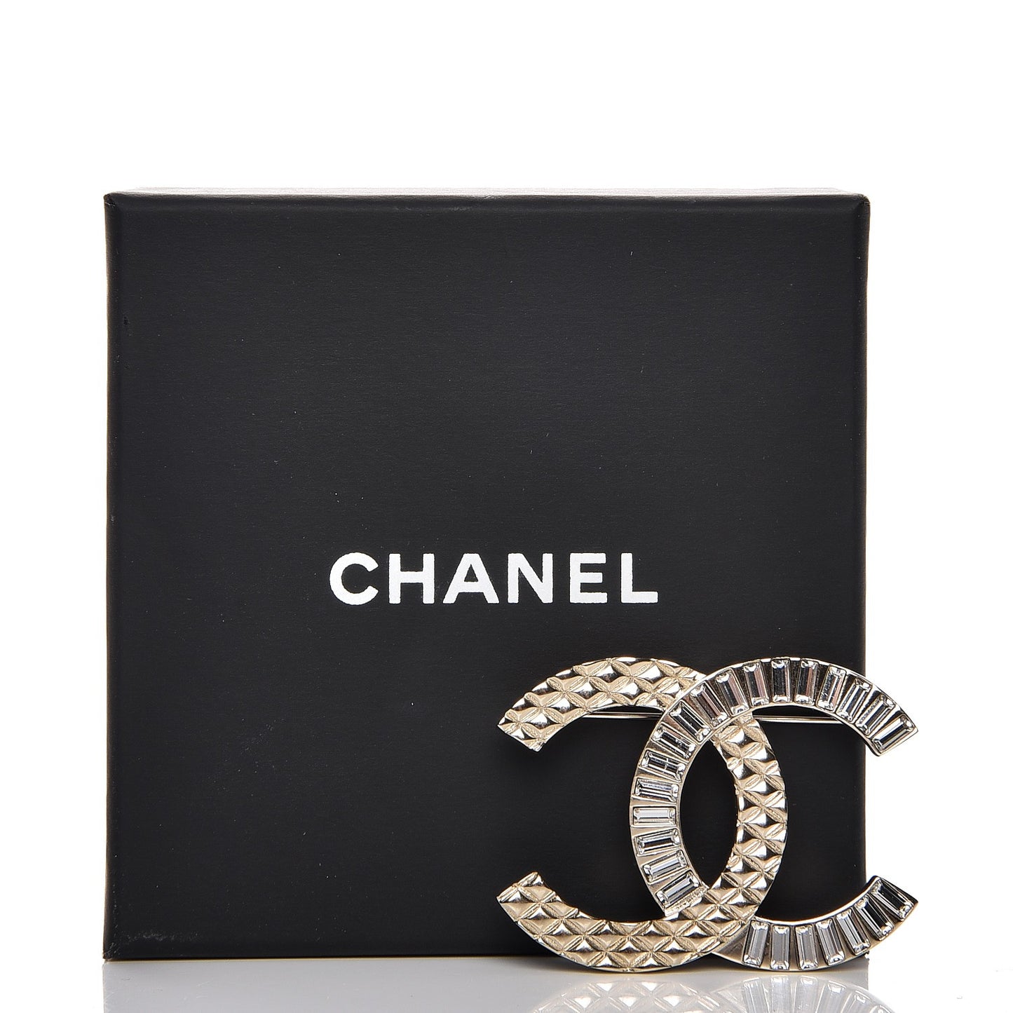 Baguette Crystal Quilted CC Brooch Gold