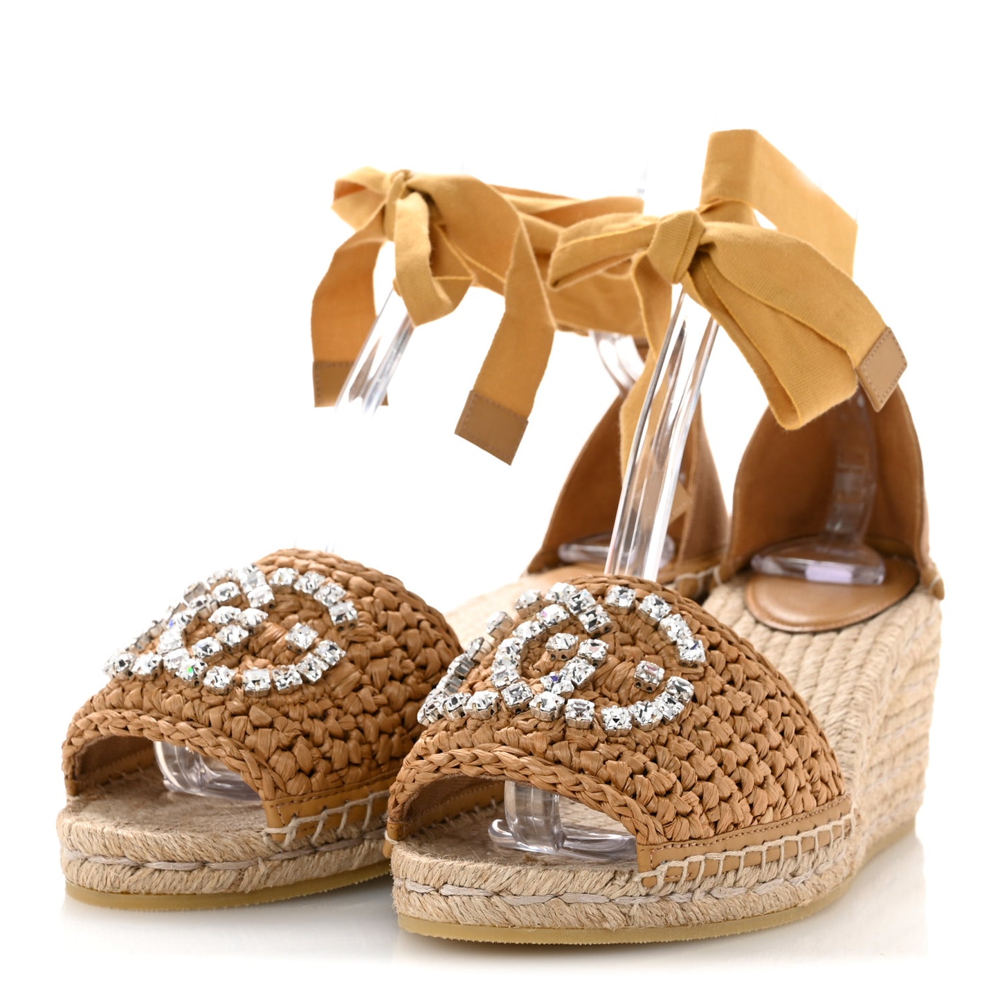 Raffia Canvas Crystal Interlocking G Espadrilles 39 Beige