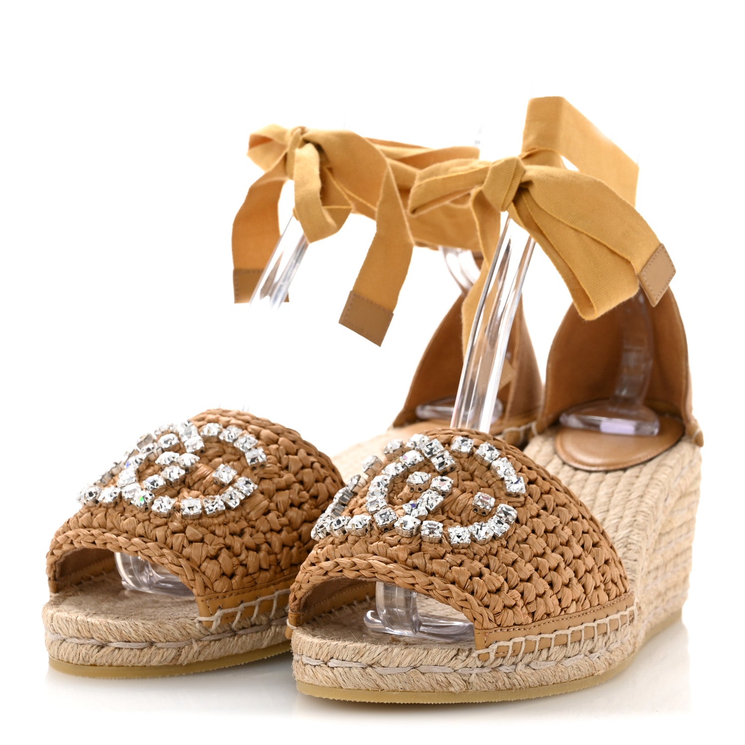 Gucci Raffia Canvas Crystal Interlocking G Espadrilles 39 Beige 4 of 9