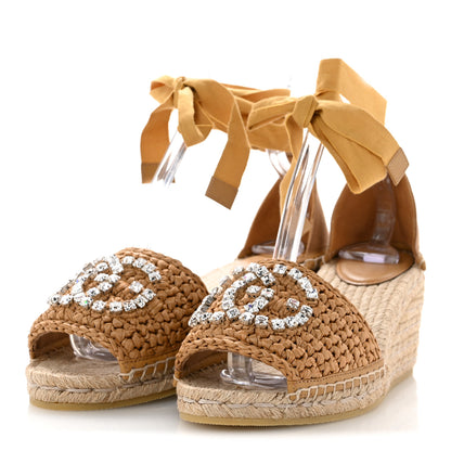 Gucci Raffia Canvas Crystal Interlocking G Espadrilles 39 Beige 4 of 9