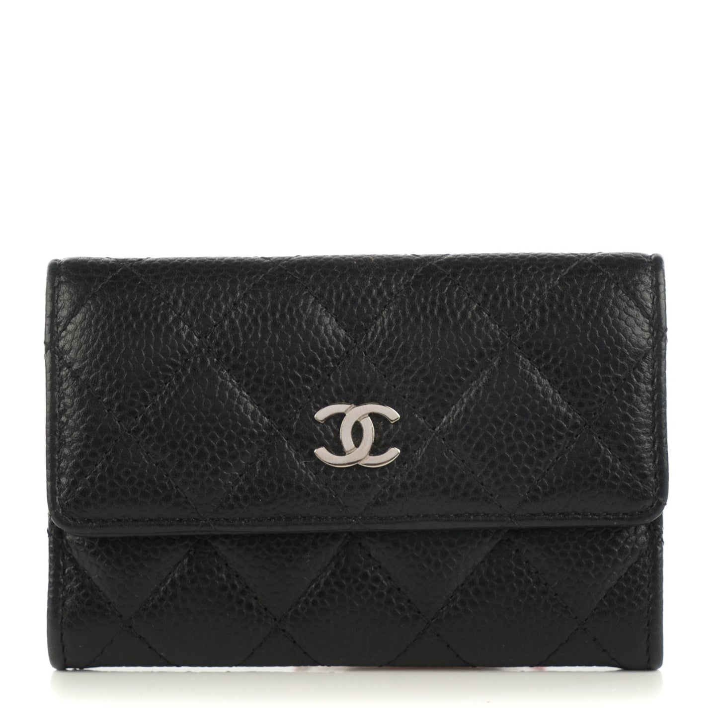 Caviar Quilted Flap Card Holder Black