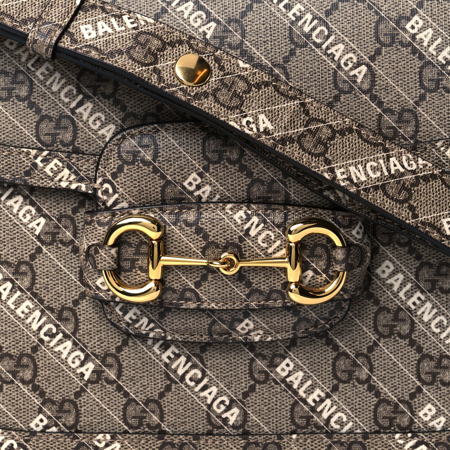 X BALENCIAGA GG Supreme Monogram Logo Print Horsebit 1955 Shoulder Bag Beige Ebony