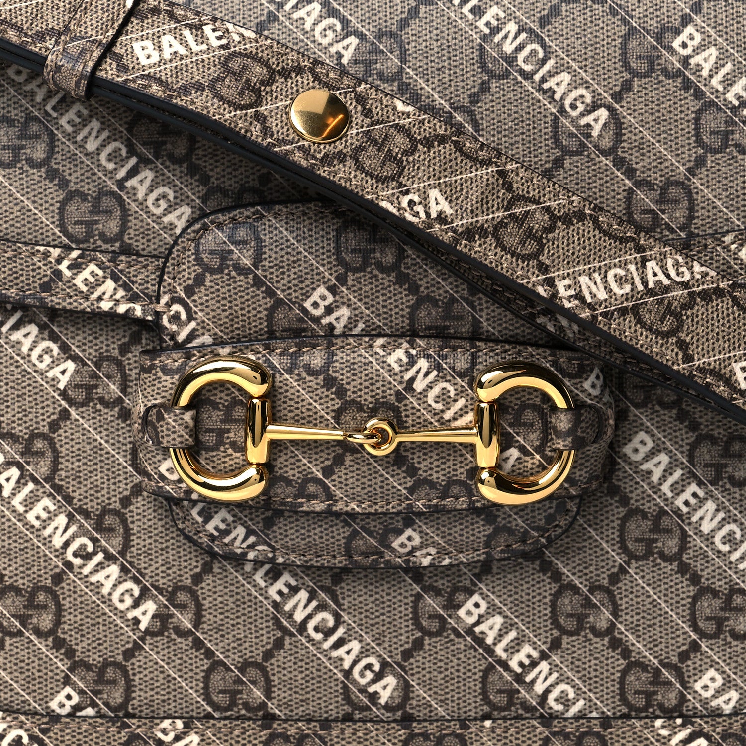 Gucci X BALENCIAGA GG Supreme Monogram Logo Print Horsebit 1955 Shoulder Bag Beige Ebony 11 of 11