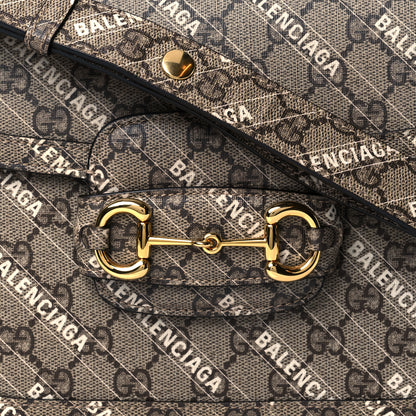 Gucci X BALENCIAGA GG Supreme Monogram Logo Print Horsebit 1955 Shoulder Bag Beige Ebony 11 of 11
